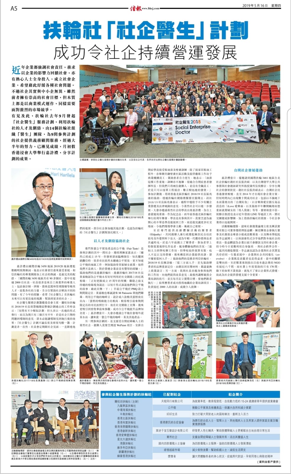 soarticle on the social enterprise doctor program by Hong Kong Economic Journal